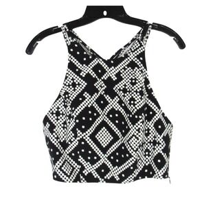 NWT NBD Black GEOMETRIC Zip Side CROPPED Strappy Back SLEEVELESS Tank Top Sz M